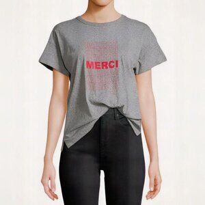 RAG & BONE JEAN Gray Graphic T-Shirt “MERCI” Print - size Small